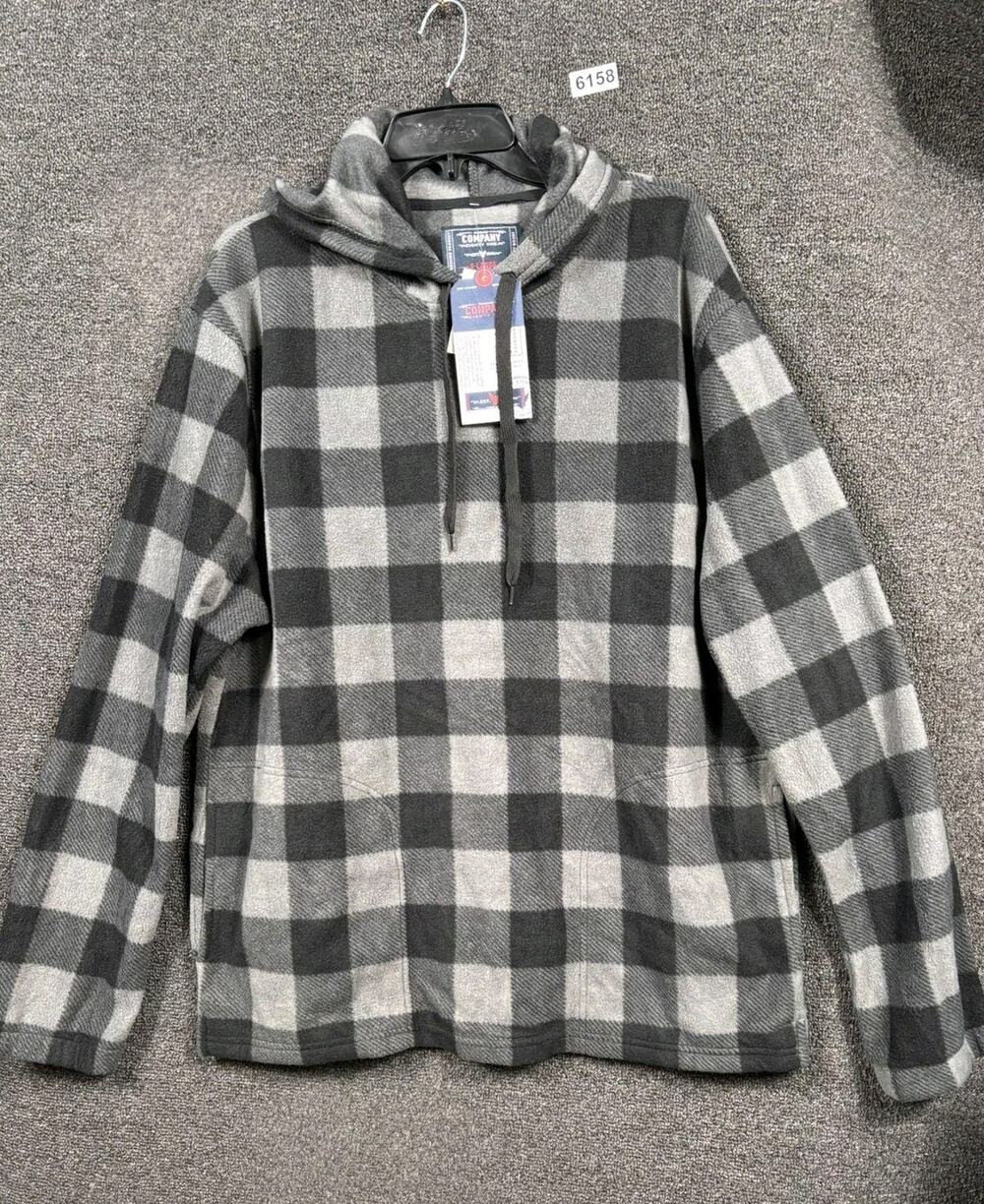 Company Eighty One Hoodie Mens XL Gray Buffalo Plaid Fleece Pullover C39HD009